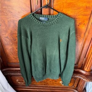 Ralph Lauren Green Crewneck Sweater with Gold Pony